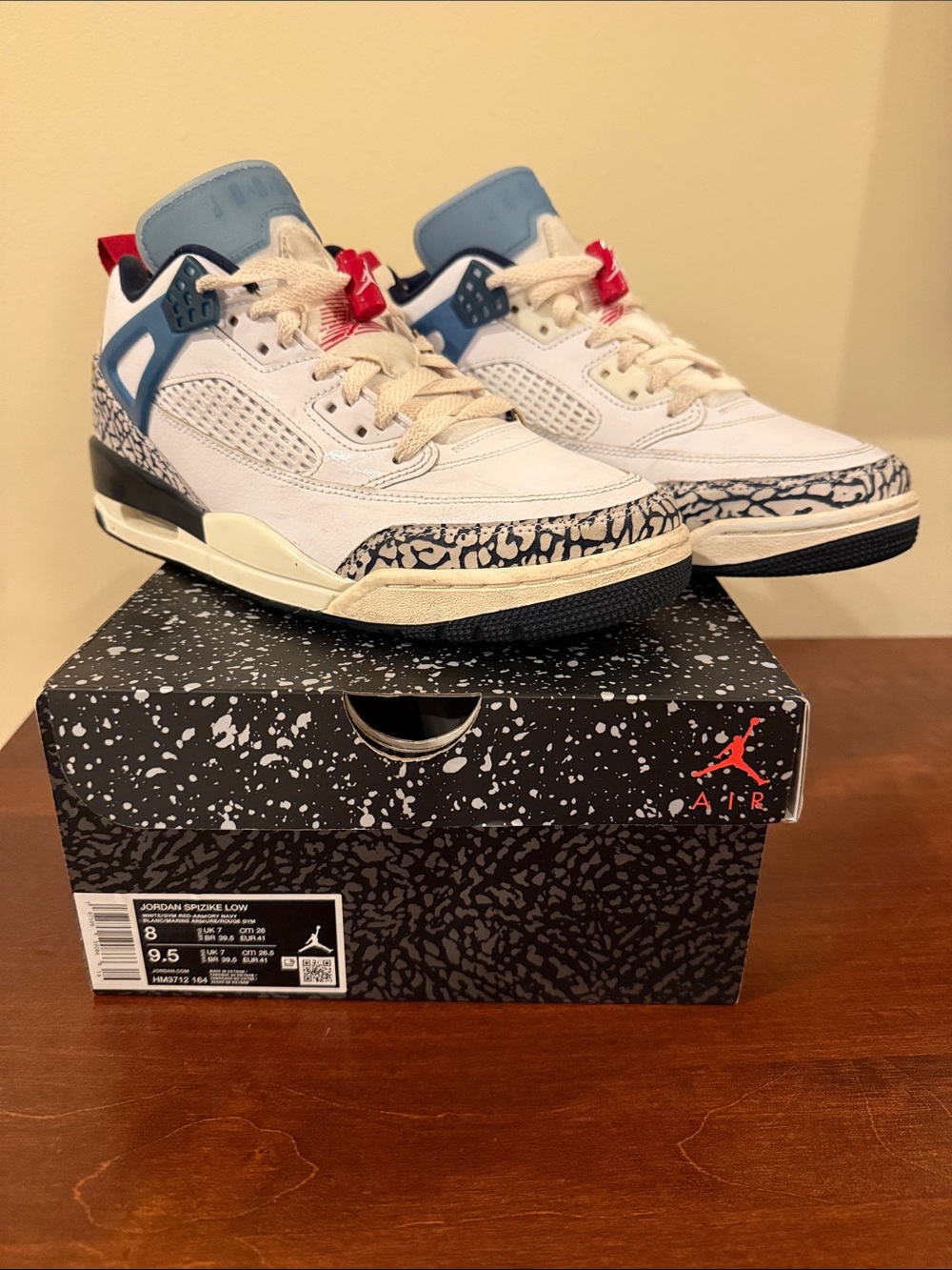 Jordan Spizike Low-White/Gym Red-Armory Navy Elephant Print